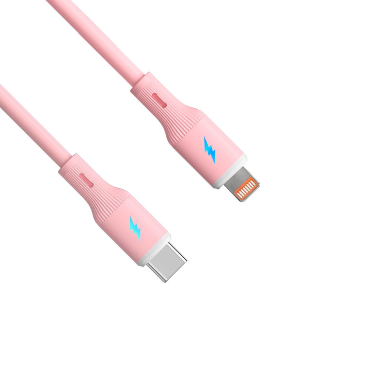 Akyga AK-USB-71 cavo in silicone USB-C a Lightning, USB 2.0, 30 W, 1 m, rosa