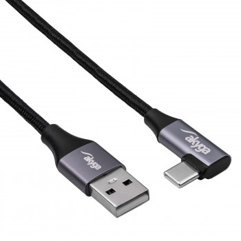 Akyga AK-USB-74 cavo intrecciato USB-A a USB-C angolare, USB 2.0, 60 W, 1 m, nero
