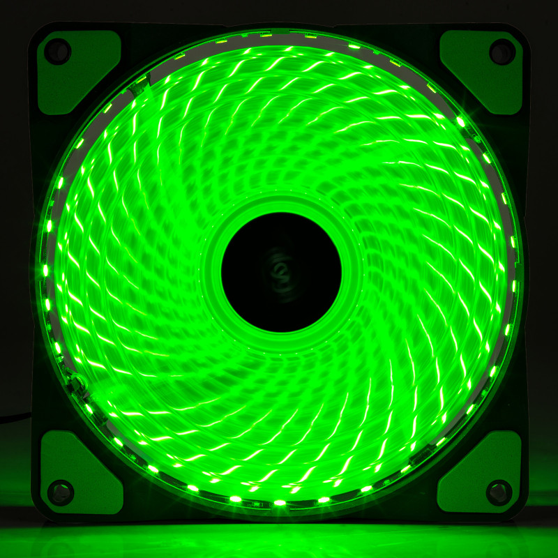 Akyga AW-12E-BG ventola per case 120 mm, 33 LED verdi, Molex, nero