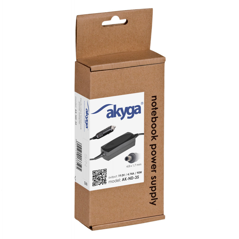 Akyga AK-ND-35 alimentatore per notebook da auto 19 V / 4,74 A, 90 W, 4,8 x 1,7 mm, per HP