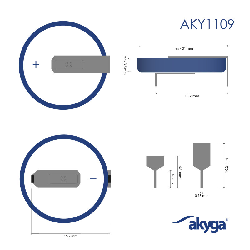 Akyga AKY1109 batteria al litio CR2032 HP2B 3 V 210 mAh con 2 pin, passo 15,2 mm (THT)