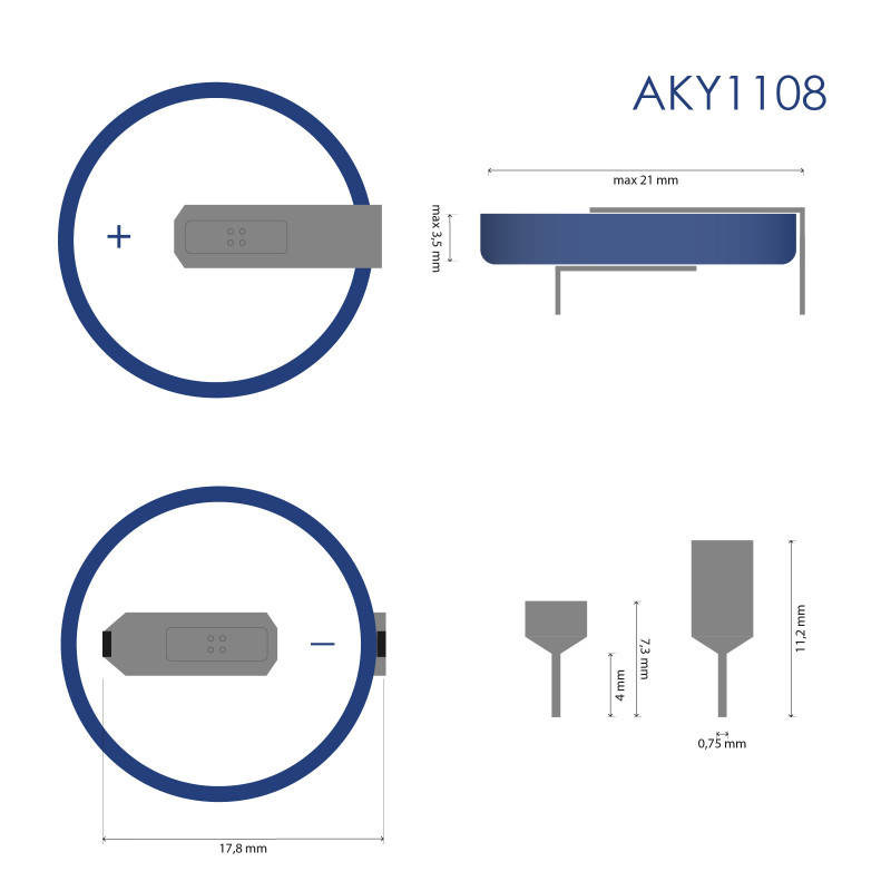 Akyga AKY1108 batteria al litio CR2032 HP2C 3 V 210 mAh con 2 pin, passo 17,8 mm (THT)