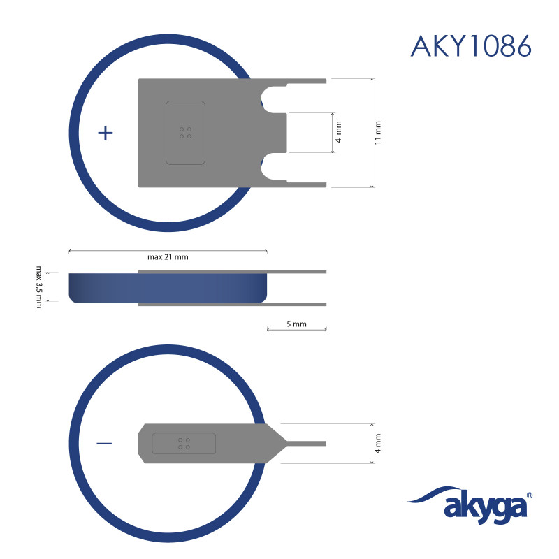 Akyga AKY1086 batteria al litio CR2032 PP3A 3 V 210 mAh con 3 pin, passo 4 mm (THT)