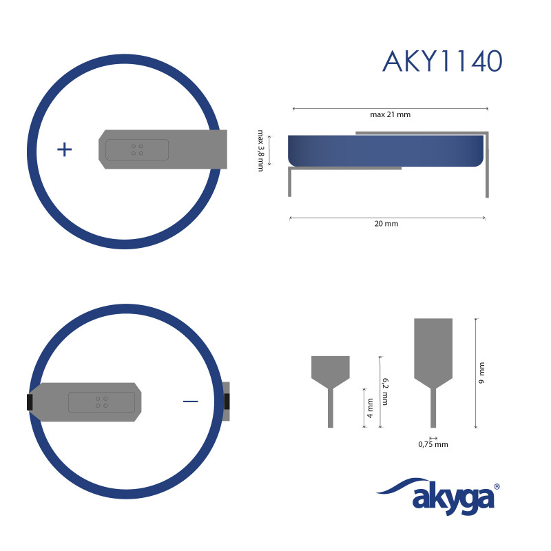 Akyga AKY1140 batteria al litio CR2032 HP2D 3 V 210 mAh con 2 pin, passo 20 mm
