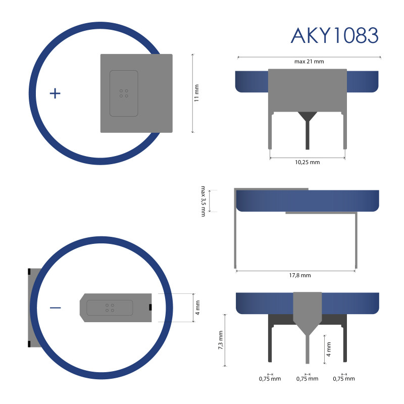 Akyga AKY1106 batteria al litio CR2032 HP3B 3 V 210 mAh con 3 pin, passo 15,2 mm (THT)