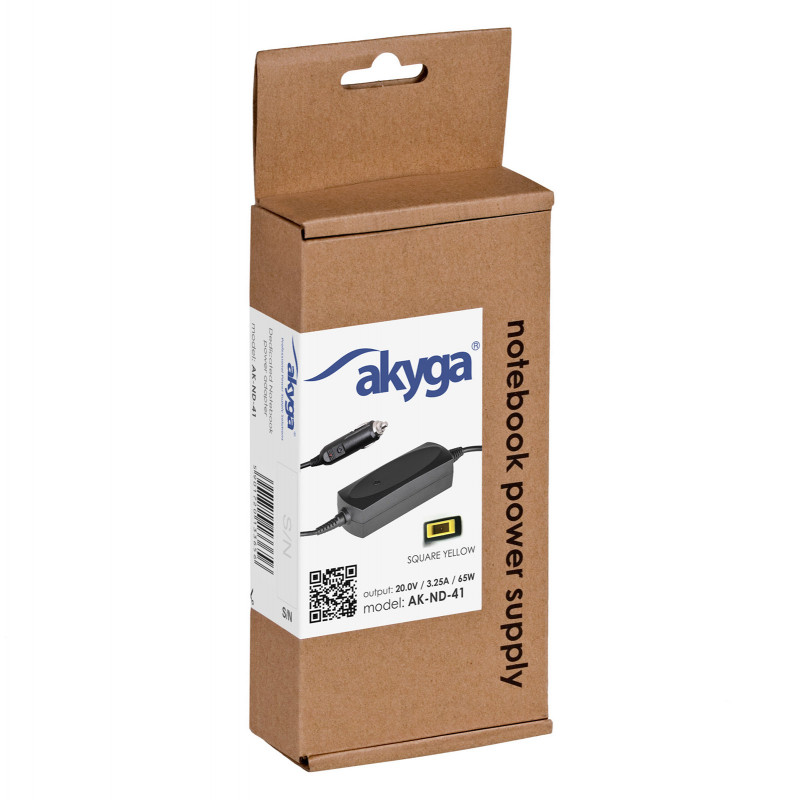 Akyga AK-ND-41 alimentatore da auto per notebook 20 V / 3,25 A, 65 W, Slim Tip, per Lenovo