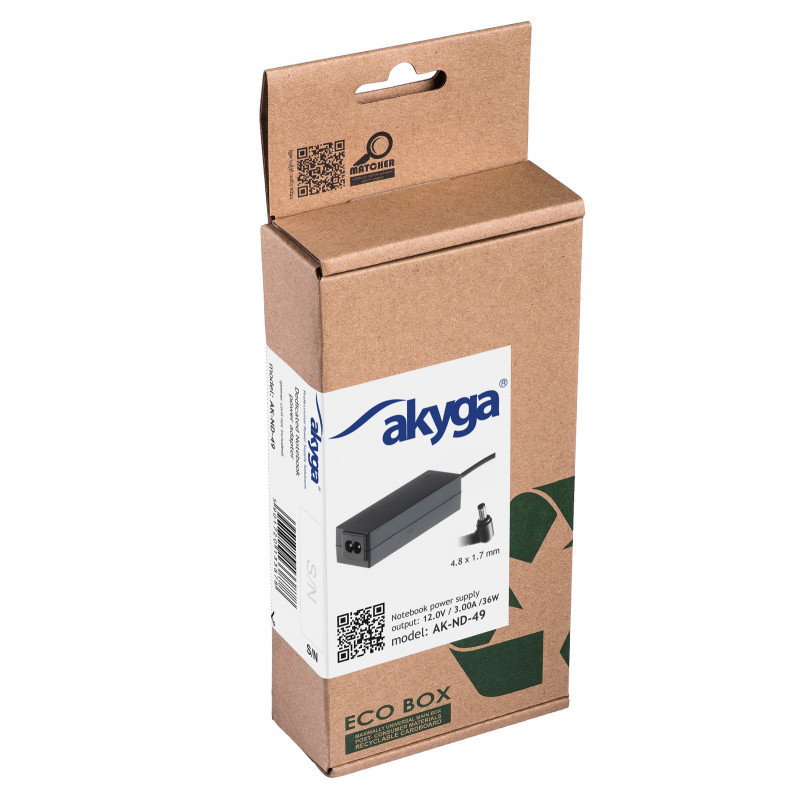 Akyga AK-ND-49 alimentatore per notebook 12 V / 3,0 A, 36 W, 4,8 x 1,7 mm, 1,2 m, per ASUS