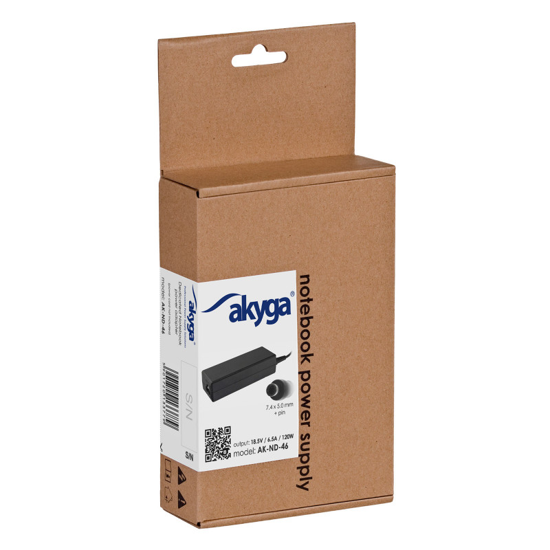 Akyga AK-ND-46 alimentatore per notebook 18,5 V / 6,5 A, 120 W, 7,4 x 5,0 mm + pin, 1,2 m, per HP