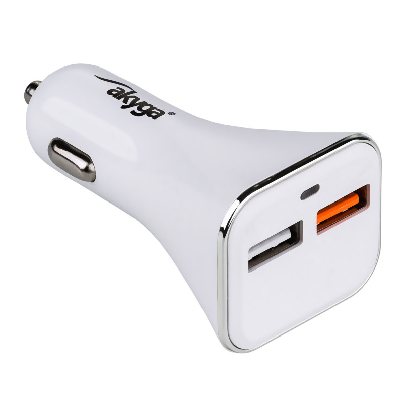 Caricabatterie auto 12/24V Akyga AK-CH-08 18W 2x USB-A Quick Charge 3.0 5-12V / 1.5-3A bianco