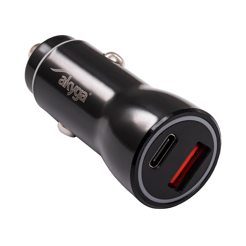 Caricabatterie auto 12/24V Akyga AK-CH-16 36W USB-A + USB-C PD Quick Charge 3.0 5-12V / 1,5-3A nero