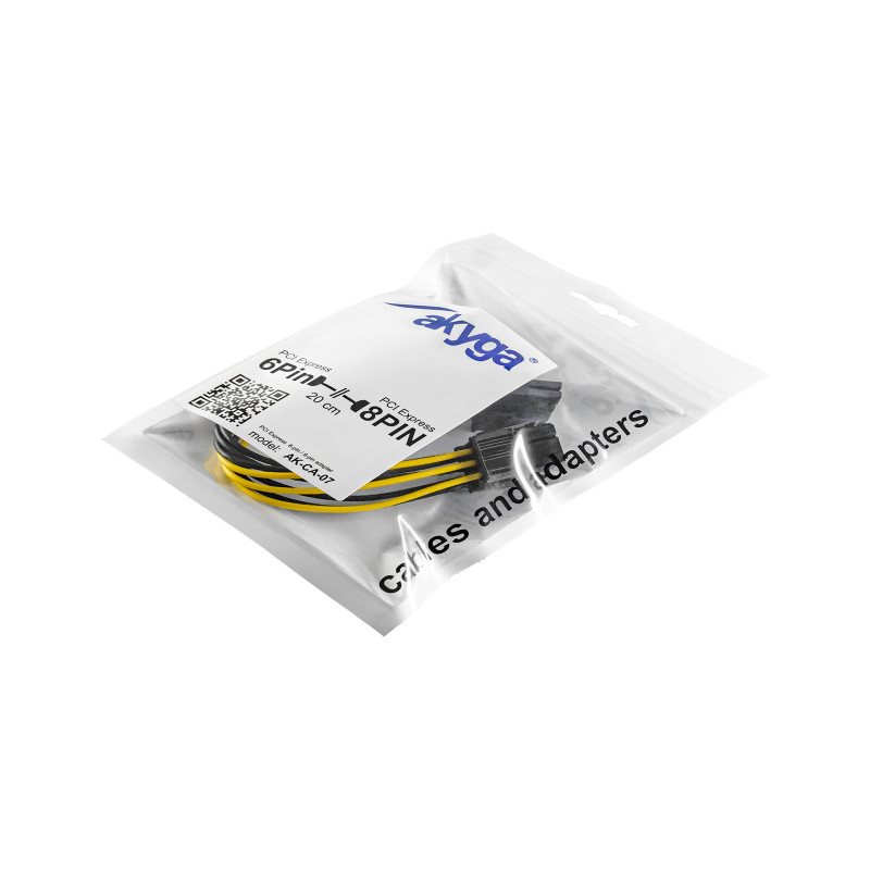 Akyga AK-CA-07 cavo adattatore alimentazione PCIe 6 pin (M) a PCIe 8 pin (6+2) (F), 20 cm