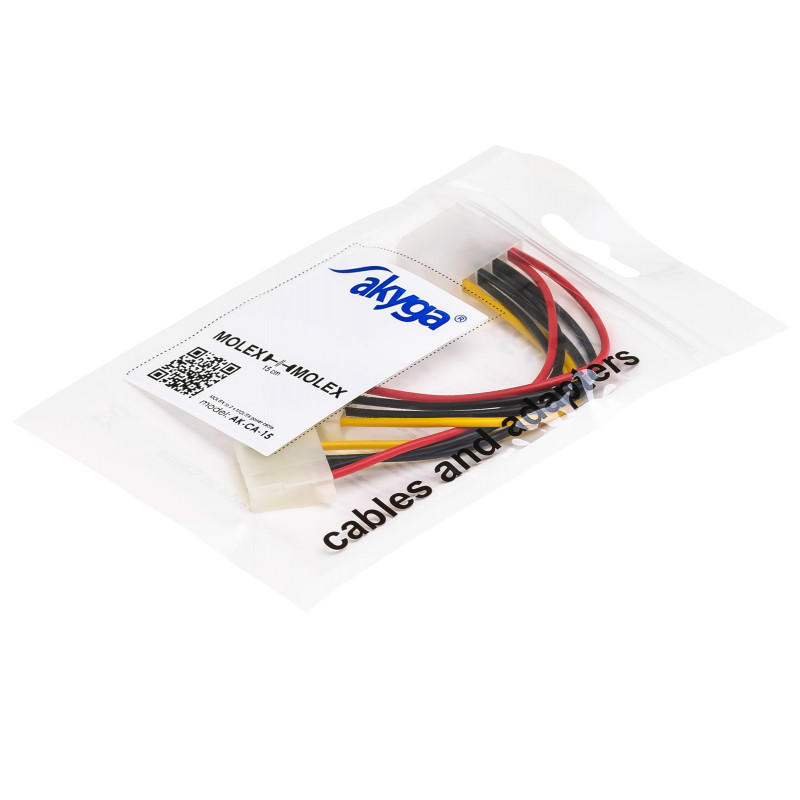 Akyga AK-CA-15 cavo distributore alimentazione Molex (M) a 2x Molex (F), 15 cm
