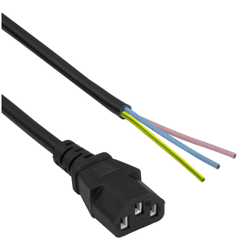 Akyga AK-OT-02A cavo di alimentazione IEC C13 a estremità aperta, CCA 3 x 0,5 mm², 1,5 m, nero