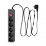 Akyga AK-SP-06A ciabatta con protezione da sovratensione, 5x prese Schuko CEE 7/3 (tipo F), interruttore, 1,8 m, nero
