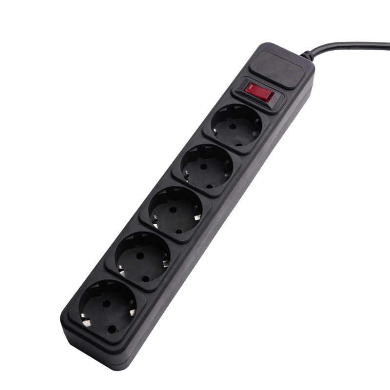 Akyga AK-SP-06A ciabatta con protezione da sovratensione, 5x prese Schuko CEE 7/3 (tipo F), interruttore, 1,8 m, nero