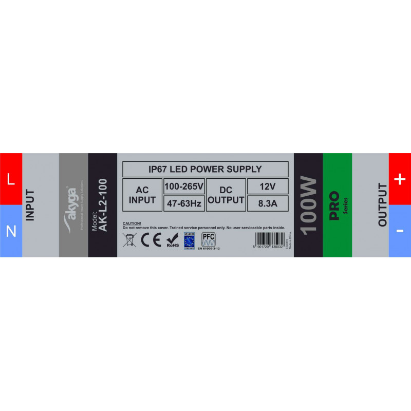 Akyga AK-L2-100 alimentatore switching LED impermeabile 12 V, 8,3 A, 100 W, IP67