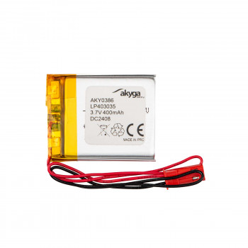 Akyga AKY0386 batteria ricaricabile Li-Po LP403035 3,7 V 400 mAh con PCM, connettore JST 2,54 mm 2 pin, cavo 150 mm