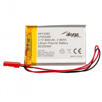 Akyga AKY0392 batteria ricaricabile Li-Po LP453350 3,7 V 800 mAh con PCM, connettore JST 2,54 mm 2 pin, cavo 150 mm