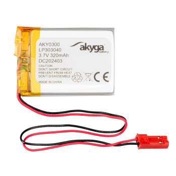 Akyga AKY0300 batteria ricaricabile Li-Po LP303040 3,7 V 320 mAh con PCM, connettore JST 2,54 mm 2 pin, cavo 150 mm