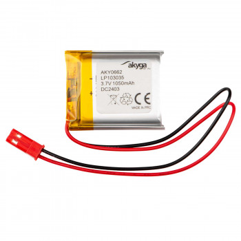 Akyga AKY0662 batteria ricaricabile Li-Po LP103035 3,7 V 1050 mAh con PCM, connettore JST 2,54 mm 2 pin, cavo 150 mm