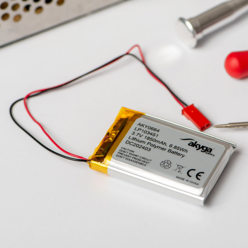 Akyga AKY0658 batteria ricaricabile Li-Po LP753636 3,7 V 1000 mAh con PCM, connettore JST 2,54 mm 2 pin, cavo 150 mm