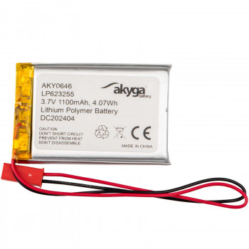 Akyga AKY0646 batteria ricaricabile Li-Po LP623255 3,7 V 1100 mAh con PCM, connettore JST 2,54 mm 2 pin, cavo 150 mm