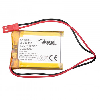 Akyga AKY0659 batteria ricaricabile Li-Po LP783442 3,7 V 1150 mAh con PCM, connettore JST 2,54 mm 2 pin, cavo 150 mm