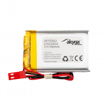 Akyga AKY0563 LP653454 batteria ricaricabile Li-Po 3,7 V 1400 mAh con PCM, connettore maschio JST 2,54 mm 2 pin, cavo 150 mm