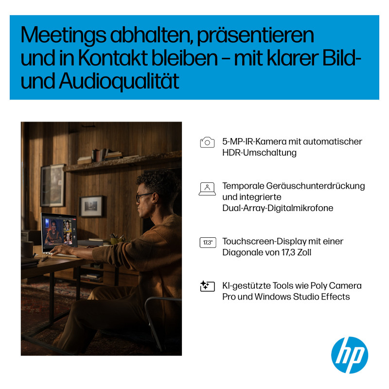 Notebook HP OmniBook 7 17-dc0675ng, Intel Core Ultra 7 256V, 32 GB RAM, SSD da 1 TB, Windows 11 Pro, tastiera tedesca