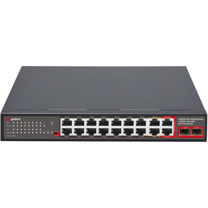 Switch PoE Getfort GF-120G-16P-240, 16 x 10/100 PoE + 2 x GE + 2 x SFP, 240 W