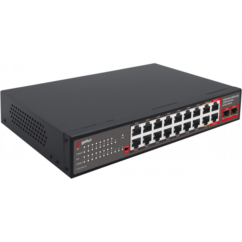Switch PoE Getfort GF-120G-16P-240, 16 x 10/100 PoE + 2 x GE + 2 x SFP, 240 W