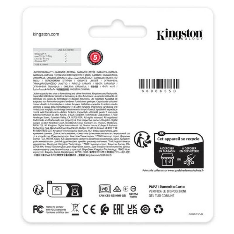 Kingston DataTraveler Kyson DTKNG2/128GB chiavetta USB, 128 GB, USB 3.2 Gen 1, in metallo