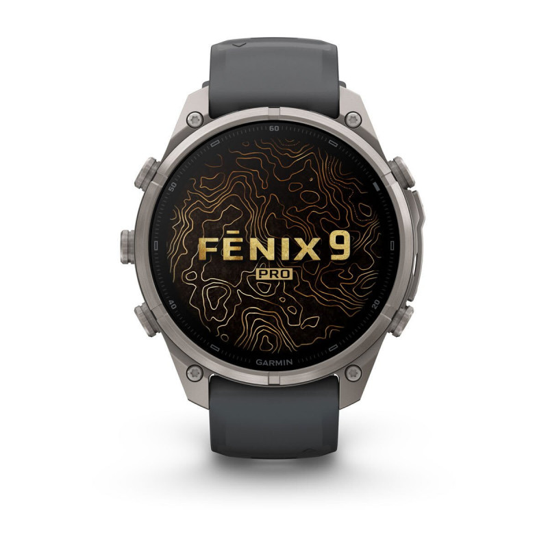 Smartwatch Garmin Fenix 9 Pro, 47 mm, cassa in titanio, cinturino in silicone grafite/nero