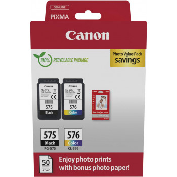 Canon PG-575/CL-576 Photo Value Pack, cartucce d'inchiostro nero + colore (2 pz.) con carta fotografica