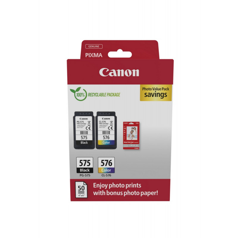 Canon PG-575/CL-576 Photo Value Pack, cartucce d'inchiostro nero + colore (2 pz.) con carta fotografica