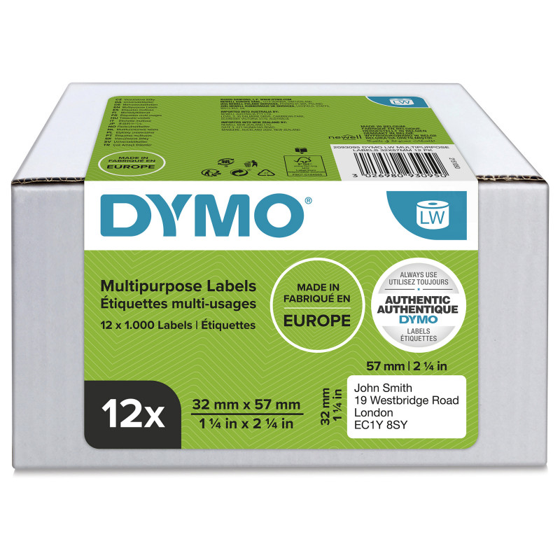 DYMO 2093095 etichette multiuso LabelWriter, 32 x 57 mm, 12 rotoli, bianche