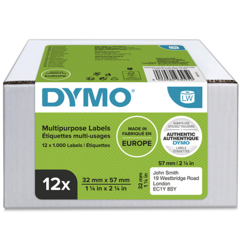 DYMO 2093095 etichette multiuso LabelWriter, 32 x 57 mm, 12 rotoli, bianche