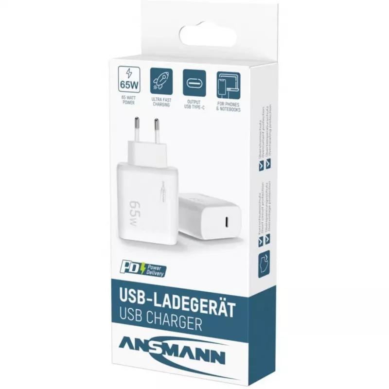 Ansmann Home Charger HC165PD caricabatterie USB, 1x USB-C, PPS, PD, Quick Charge, 65 W, bianco