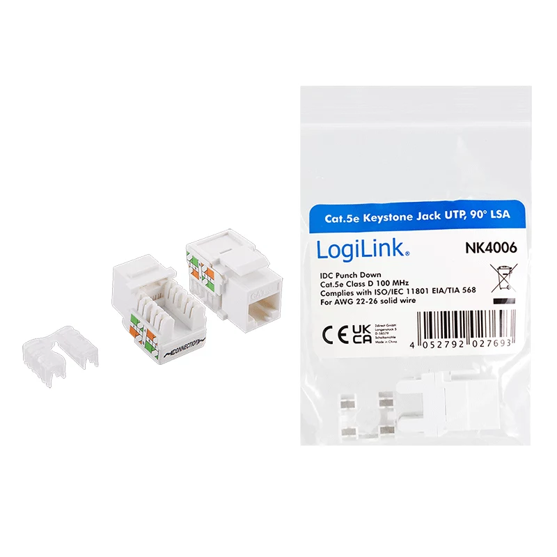 LogiLink NK4006 modulo keystone RJ45, Cat.5e UTP, terminazione a perforazione 90°, bianco