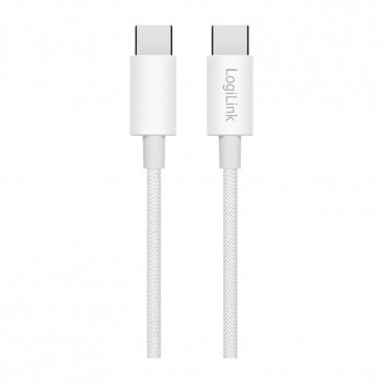 LogiLink CU0341 cavo USB 2.0 Type-C, C/M a C/M, 480 Mbps, 60 W, nylon, bianco, 1 m
