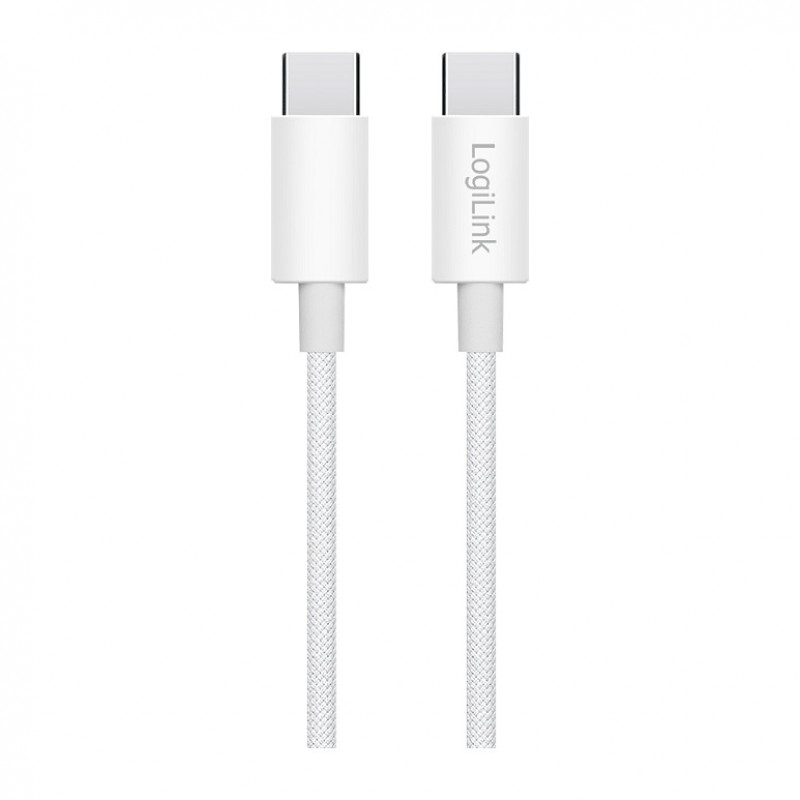 LogiLink CU0341 cavo USB 2.0 Type-C, C/M a C/M, 480 Mbps, 60 W, nylon, bianco, 1 m