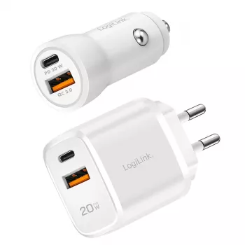 LogiLink PA0374 kit di ricarica USB-A/C, 20 W, 1x USB-A e 1x USB-C, bianco