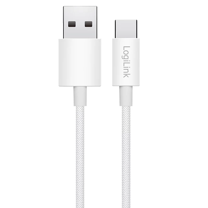 LogiLink CU0319 cavo USB 2.0 Type-C, A/M a C/M, 480 Mbps, 60 W, nylon, bianco, 0,15 m
