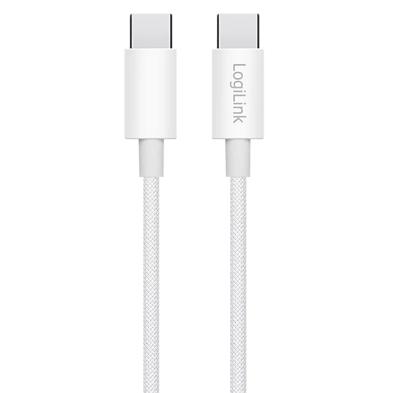 LogiLink CU0339 cavo USB 2.0 Type-C, C/M a C/M, 480 Mbps, 60 W, nylon, bianco, 0,15 m