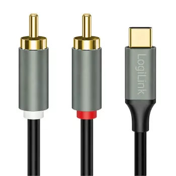 LogiLink CUA0142 cavo USB 2.0 Type-C a 2x RCA, audio stereo, alluminio, nero/argento, 2 m
