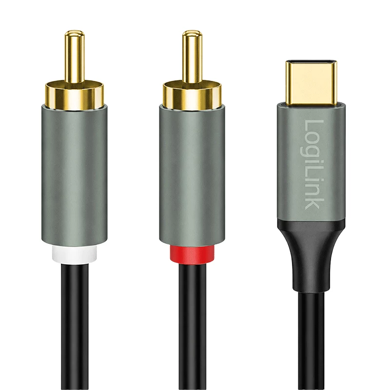 LogiLink CUA0142 cavo USB 2.0 Type-C a 2x RCA, audio stereo, alluminio, nero/argento, 2 m