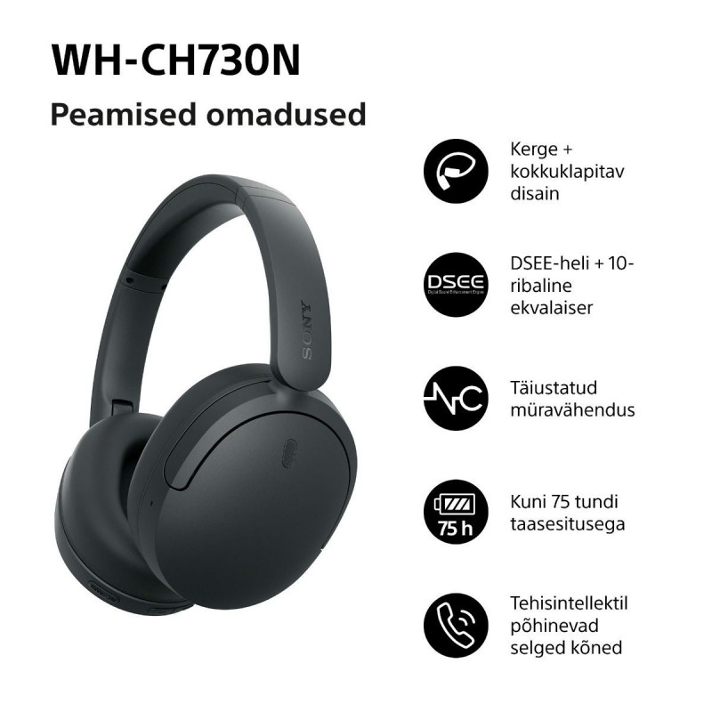 Sony WH-CH730N cuffie wireless con cancellazione del rumore, nere