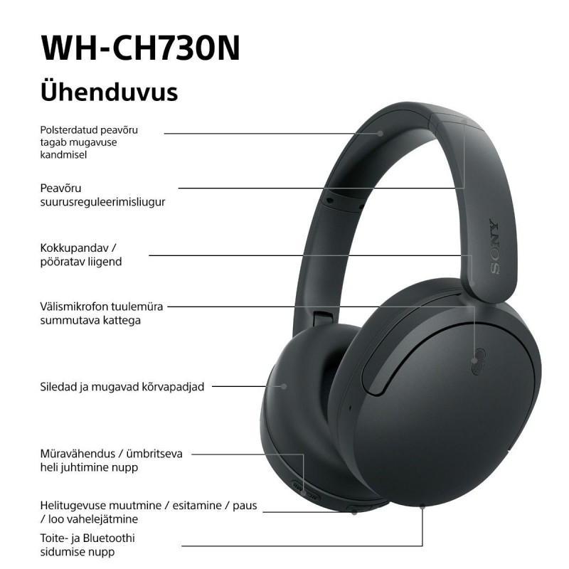 Sony WH-CH730N cuffie wireless con cancellazione del rumore, nere