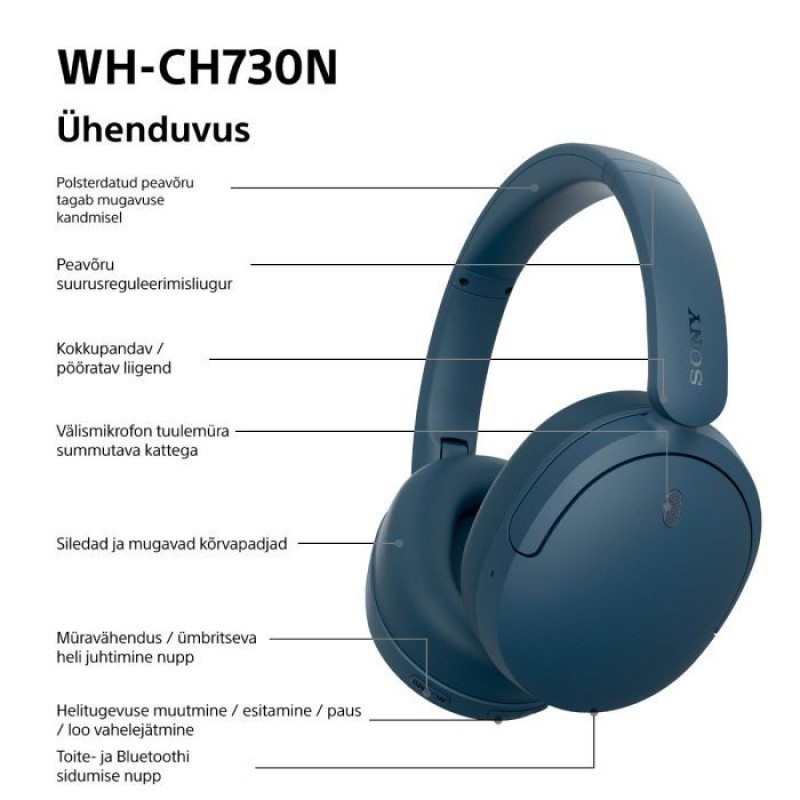 Sony WH-CH730N cuffie Bluetooth over-ear con microfono, blu