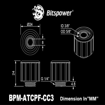 Bitspower Artemis BPM-ATCPF-CC3-SL raccordo dritto, filetto maschio G1/4 per tubo 16/10 mm, argento sabbiato